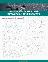 Process and Formulation Development Considerations